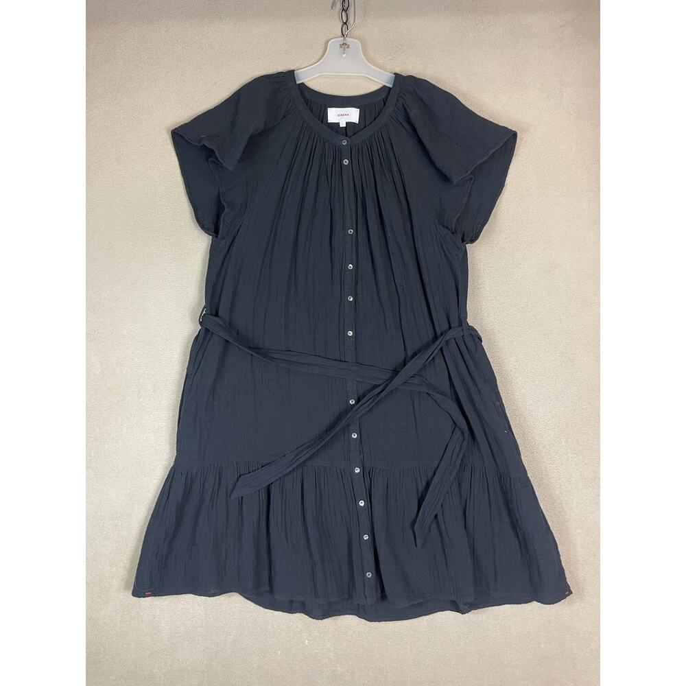 Xirena Jude Dress Womens L Black Belted Mini Front Button Up Cap Sleeve Cottonβ